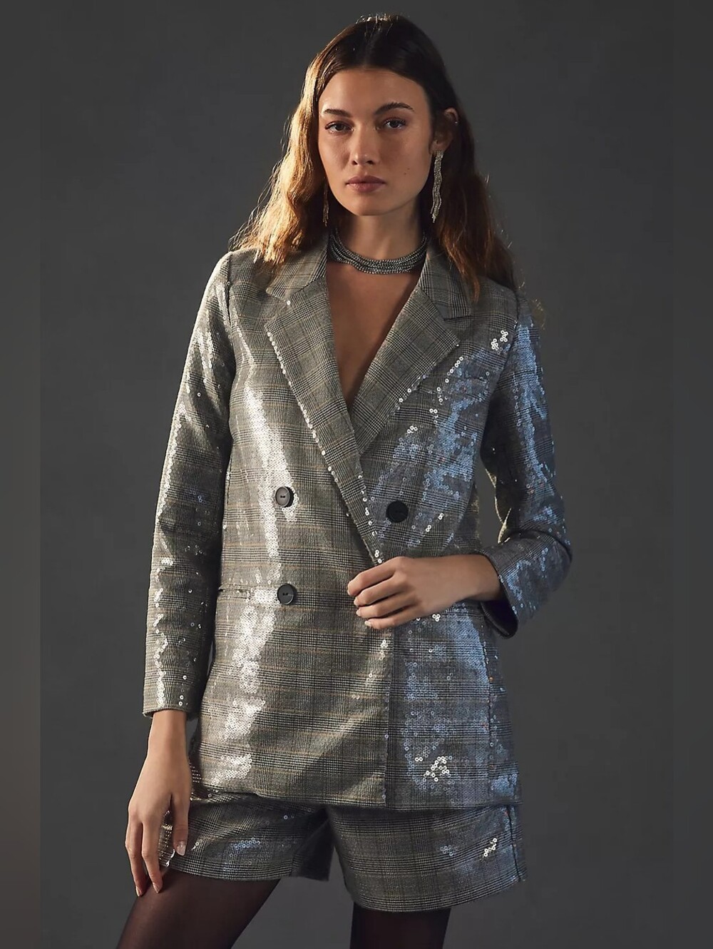 Maeve Plaid Sequin Blazer | Size 8